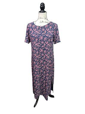 J. Jill Wearever Collection Navy & Pink Floral Maxi Dress Petite S